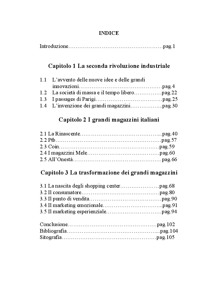 Indice della tesi: La seconda rivoluzione industriale e commerciale: l’avvento e la trasformazione dei grandi magazzini, Pagina 1
