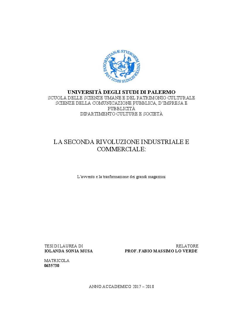 Anteprima della tesi: La seconda rivoluzione industriale e commerciale: l’avvento e la trasformazione dei grandi magazzini, Pagina 1