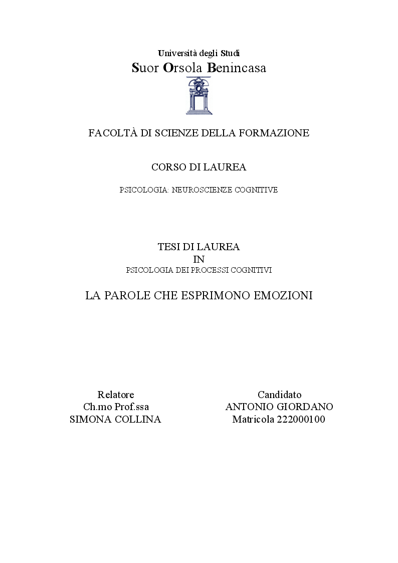 Anteprima della tesi: Le parole che esprimono emozioni, Pagina 1