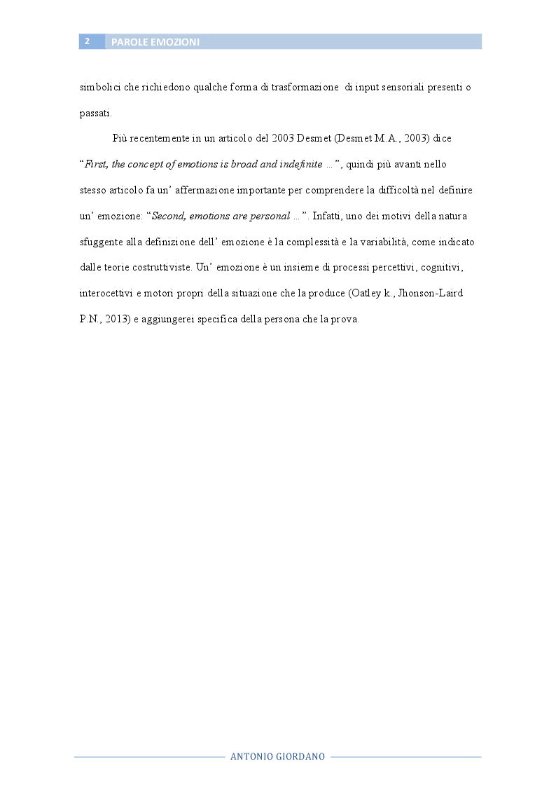 Anteprima della tesi: Le parole che esprimono emozioni, Pagina 3