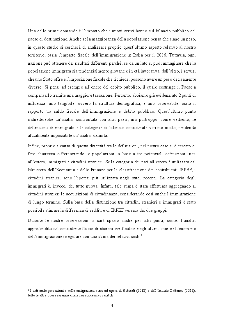 Anteprima della tesi: L'impatto fiscale dell'immigrazione in Italia. Differenza tra le definizioni di immigrato e analisi dell'integrazione su IRPEF versata e redditi, Pagina 3