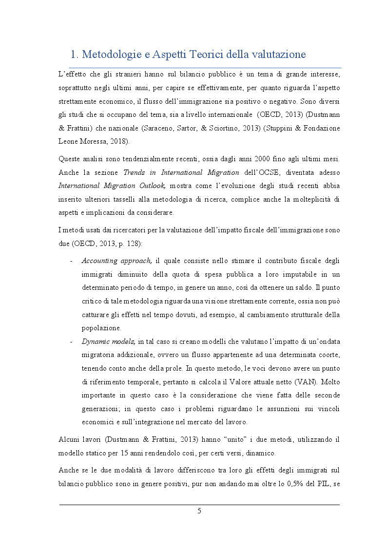 Anteprima della tesi: L'impatto fiscale dell'immigrazione in Italia. Differenza tra le definizioni di immigrato e analisi dell'integrazione su IRPEF versata e redditi, Pagina 4