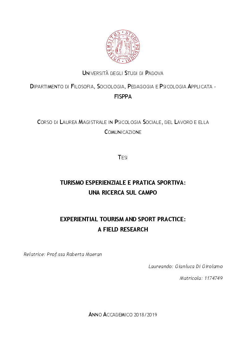 Anteprima della tesi: Turismo esperienziale e pratica sportiva: una ricerca sul campo, Pagina 1