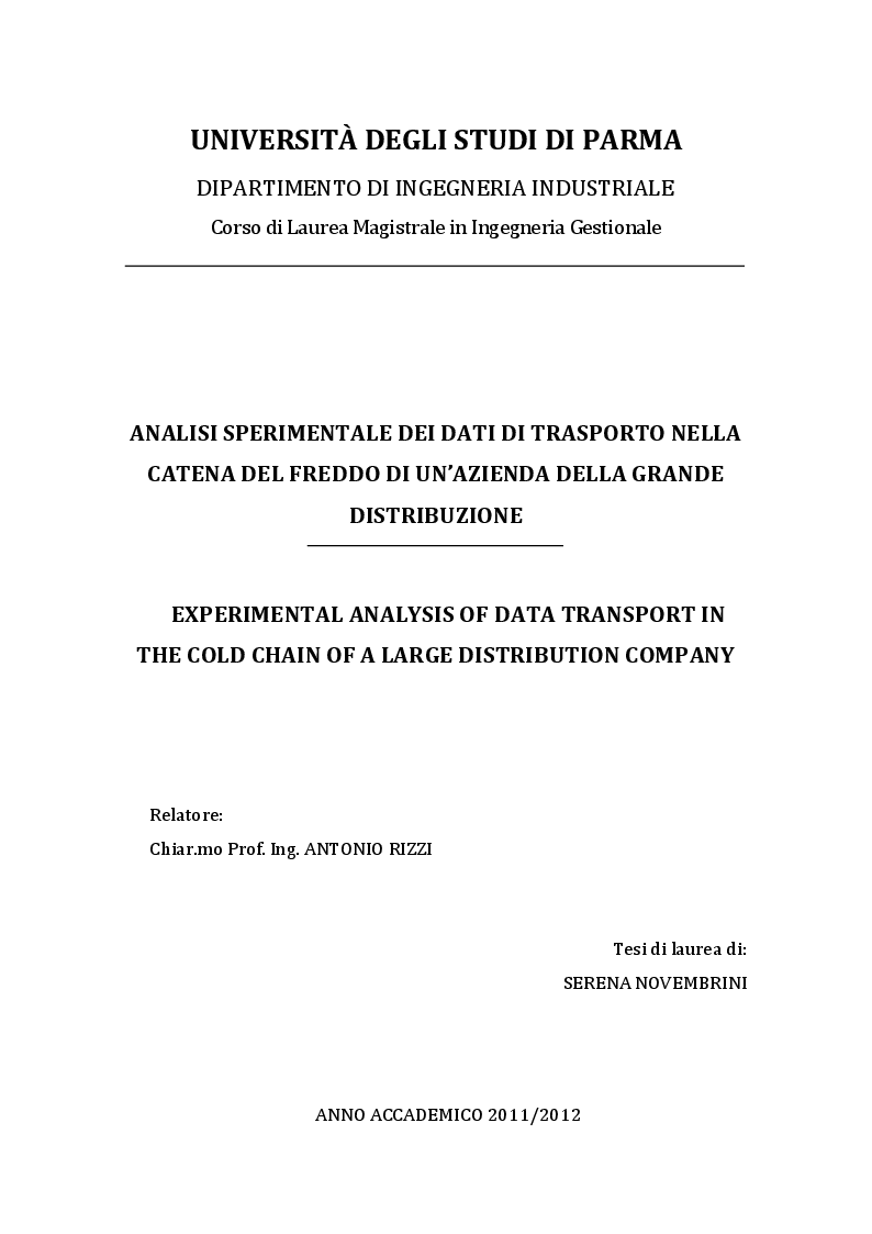 Anteprima della tesi: Analisi sperimentale dei dati di trasporto nella catena del freddo di un'azienda della grande distribuzione, Pagina 1