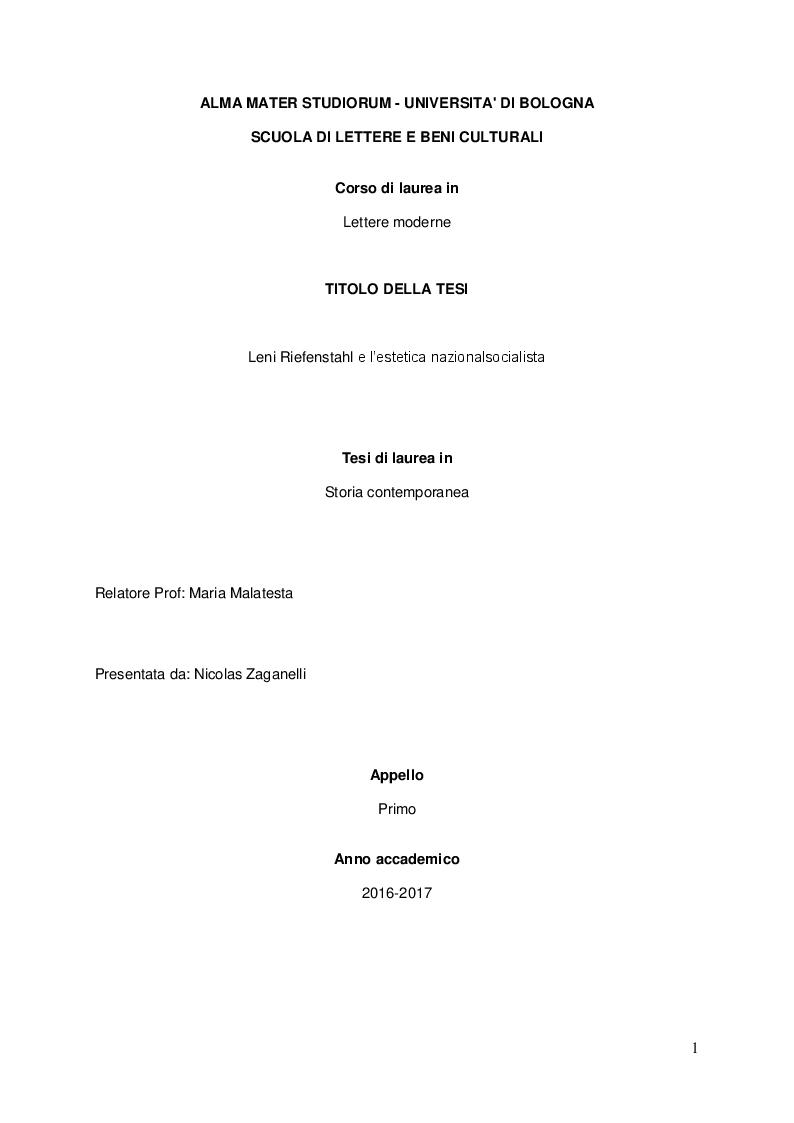 Anteprima della tesi: Leni Riefenstahl e l’estetica nazionalsocialista, Pagina 1