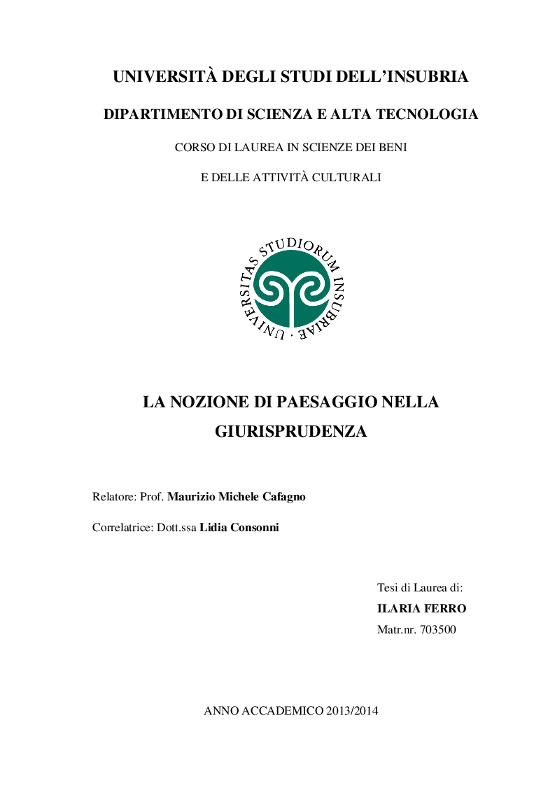Anteprima della tesi: La nozione di paesaggio nella giurisprudenza, Pagina 1