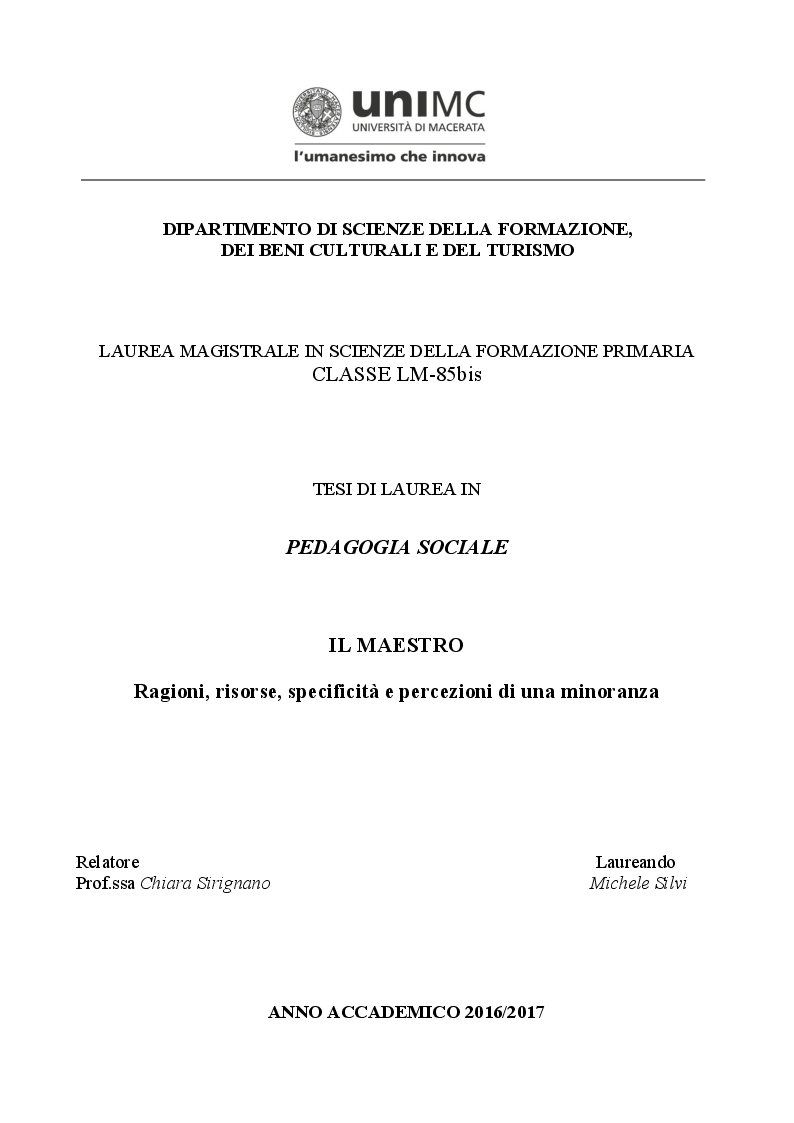Anteprima della tesi: Il maestro. Ragioni, risorse, specificità e percezioni di una minoranza, Pagina 1