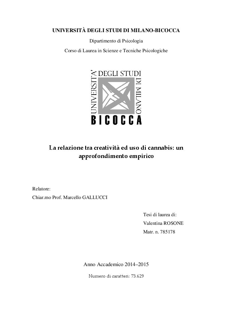 Anteprima della tesi: La relazione tra creatività ed uso di cannabis: un approfondimento empirico, Pagina 1