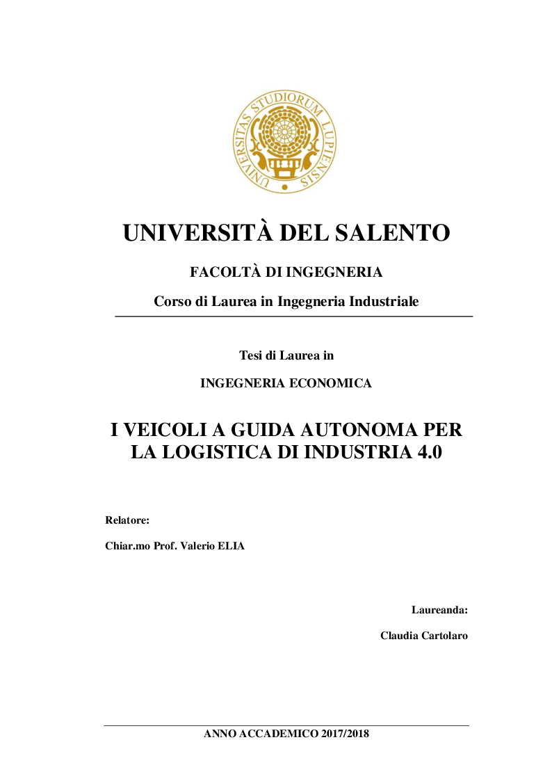 Anteprima della tesi: I veicoli a guida autonoma per la logistica di Industria 4.0, Pagina 1