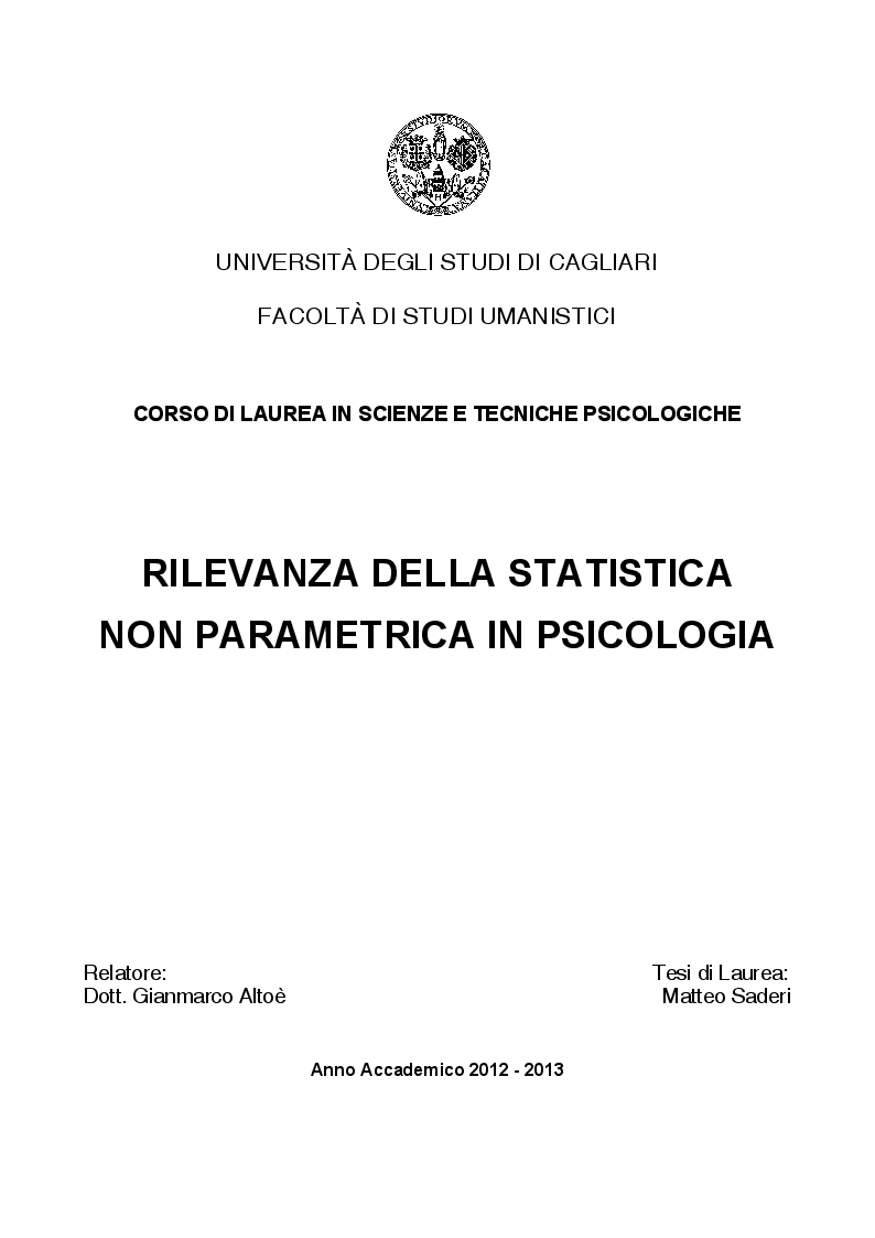 Anteprima della tesi: Rilevanza della statistica non parametrica in psicologia, Pagina 1