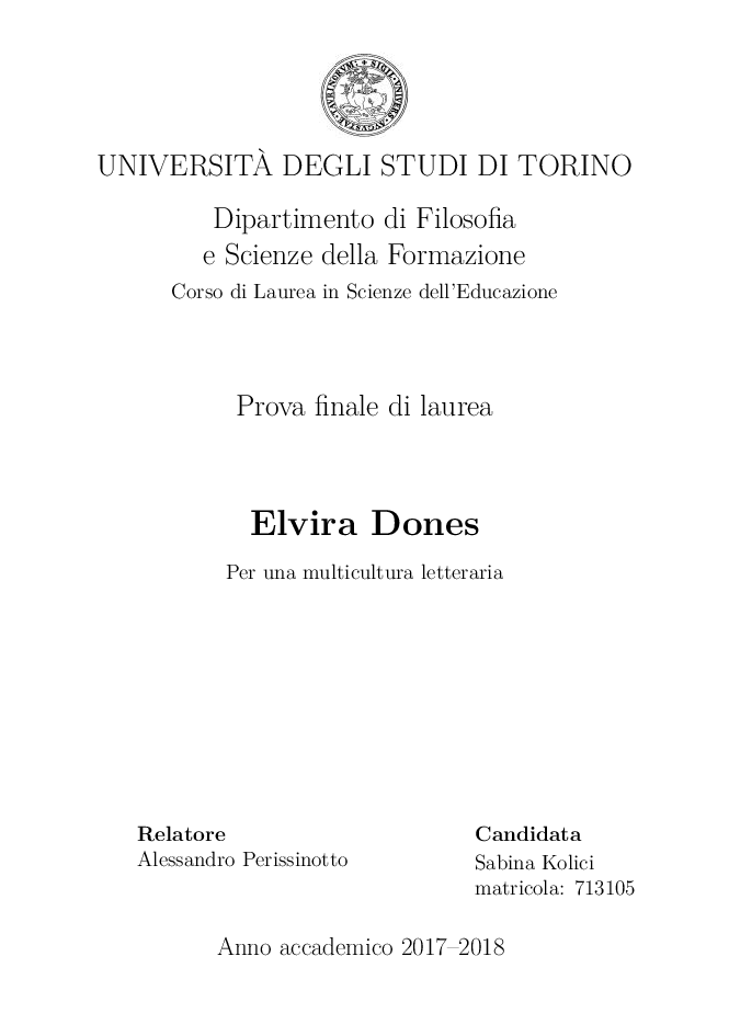 Anteprima della tesi: Elvira Dones: per una multicultura letteraria, Pagina 1