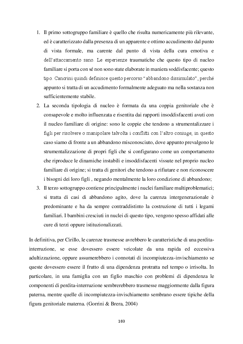 Anteprima della tesi: Genitorialità in situazioni di rischio: genesi, caratteristiche delle dipendenze patologiche e il ruolo nella compromissione delle funzioni genitoriali, Pagina 14