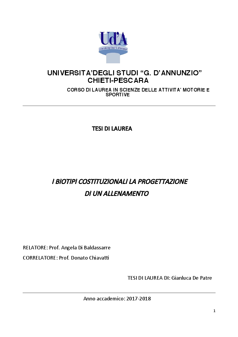 Anteprima della tesi: I biotipi costituzionali, la progettazione di un allenamento, Pagina 1
