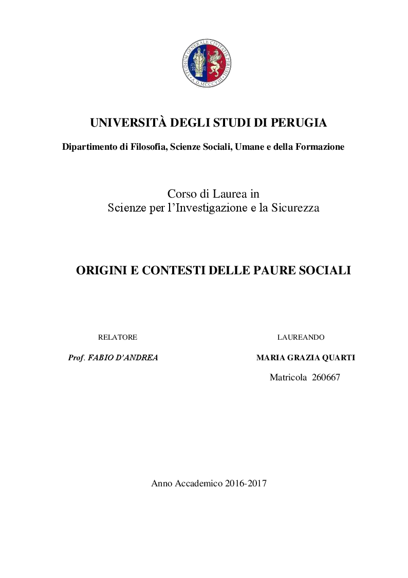 Anteprima della tesi: Origini e Contesti delle Paure Sociali, Pagina 1