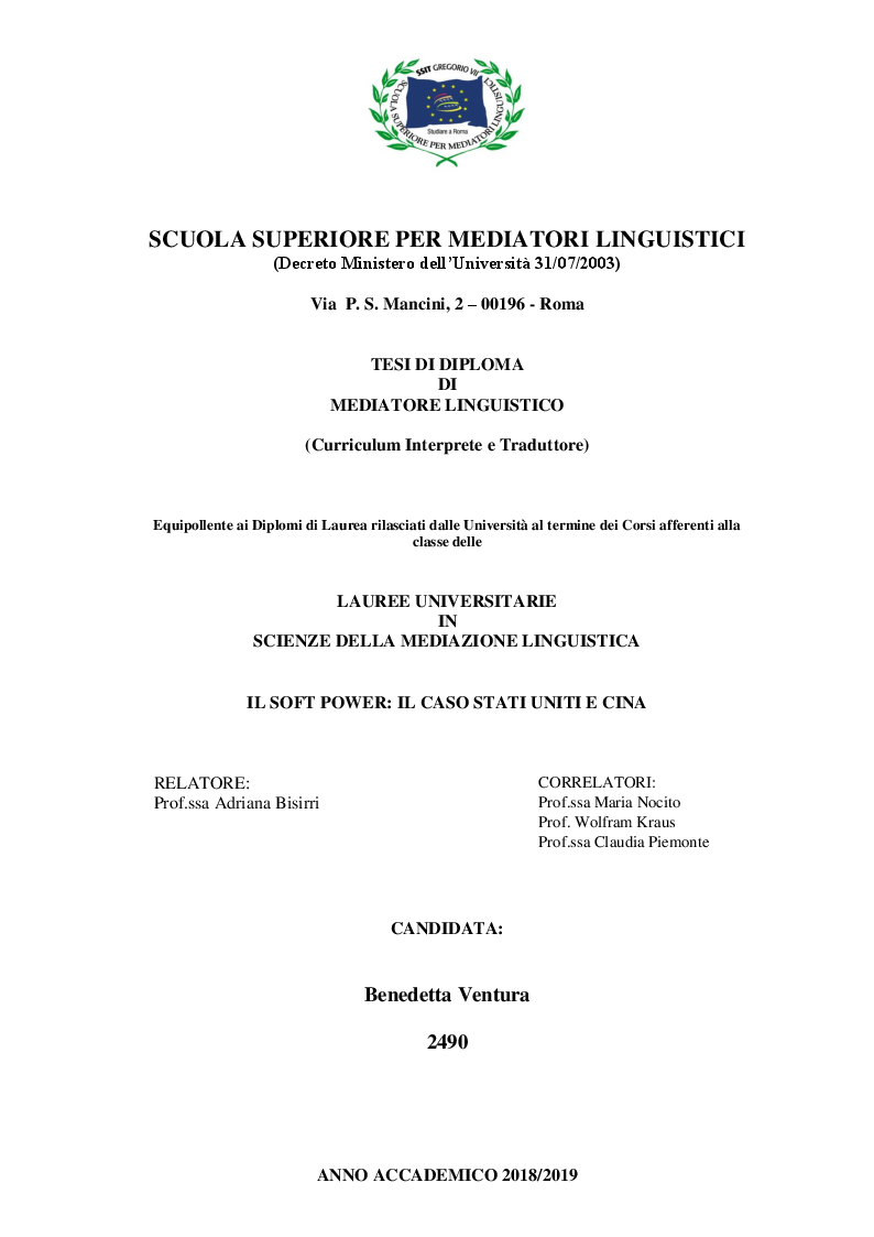 Anteprima della tesi: Il soft power: il caso Stati Uniti e Cina, Pagina 1