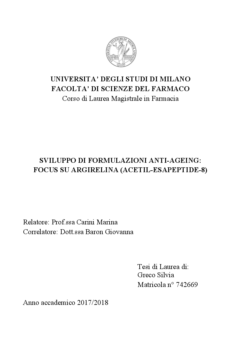Anteprima della tesi: Sviluppo di formulazioni anti-ageing: focus su Argirelina (Acetil-esapeptide-8), Pagina 1