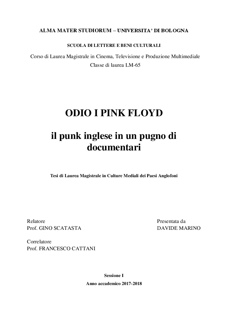 Anteprima della tesi: Odio i Pink Floyd - il punk inglese in un pugno di documentari, Pagina 1