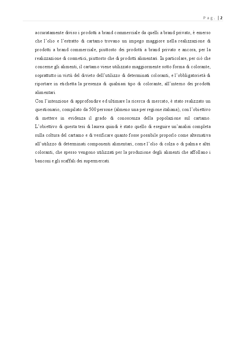 Anteprima della tesi: Carthamus tinctorius: opportunità di impiego alimentare, Pagina 3