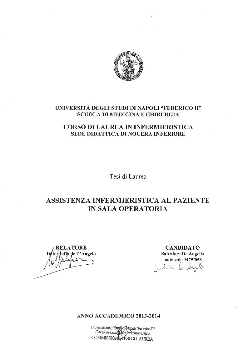 Anteprima della tesi: Assistenza infermieristica al paziente in sala operatoria, Pagina 1