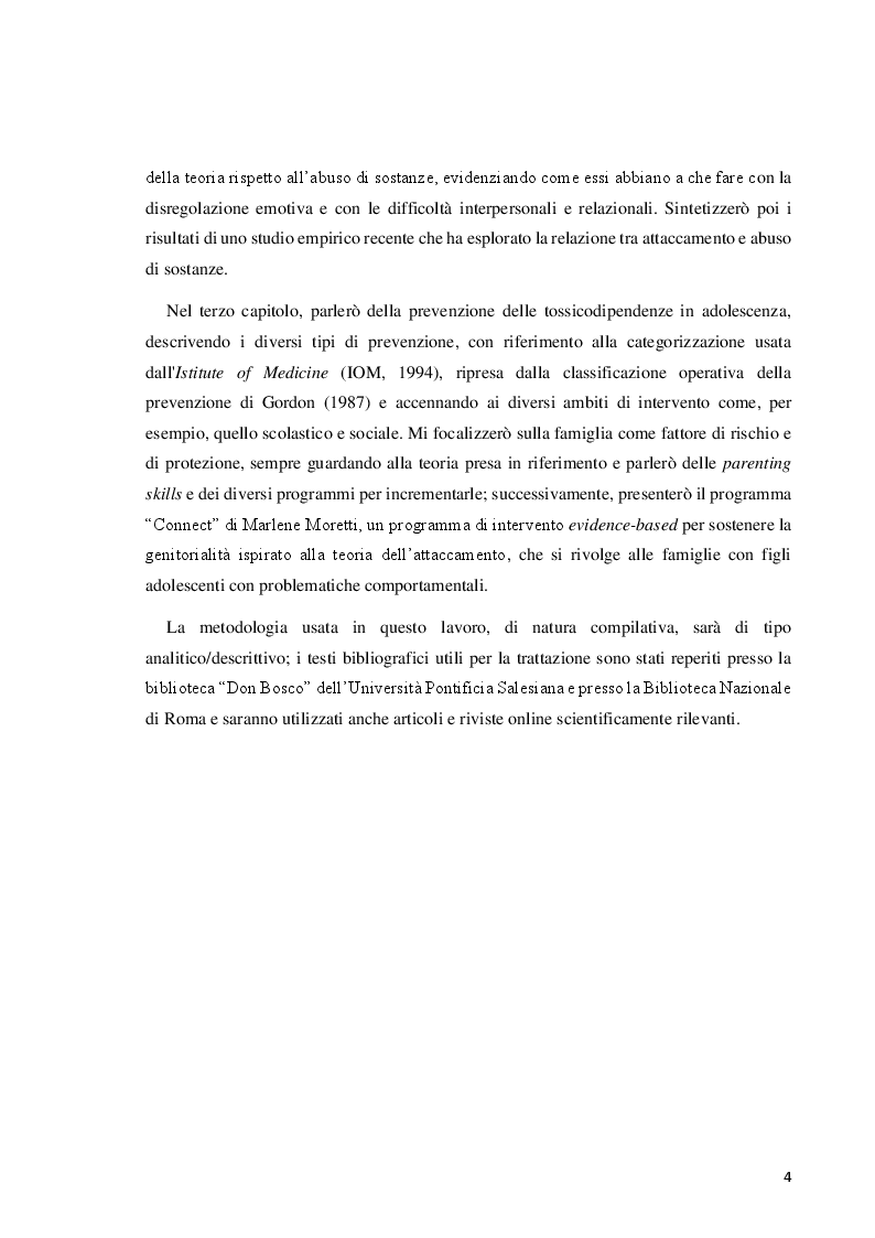 Anteprima della tesi: Il disturbo da uso di sostanze in adolescenza: lettura e prevenzione alla luce della teoria dell'attaccamento, Pagina 4