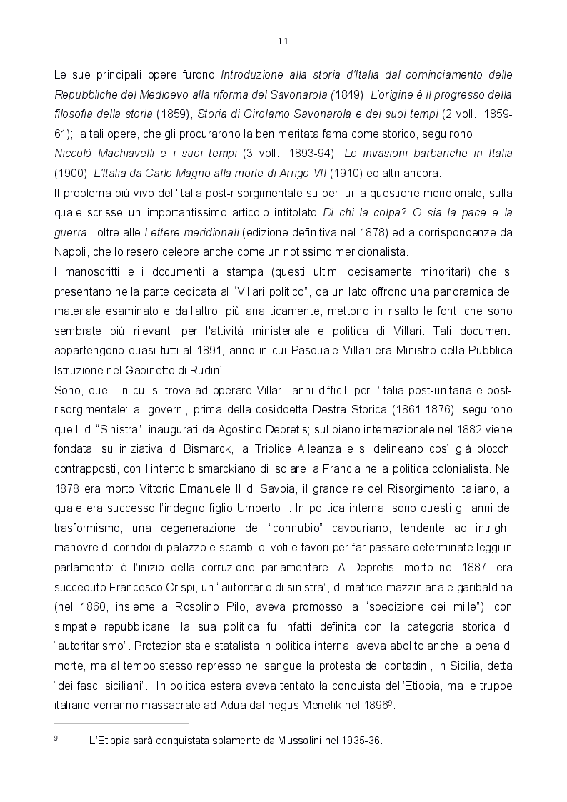 Estratto dalla tesi: Le carte Villari all'Accademia Toscana di Scienze e Lettere ''La Colombaria''