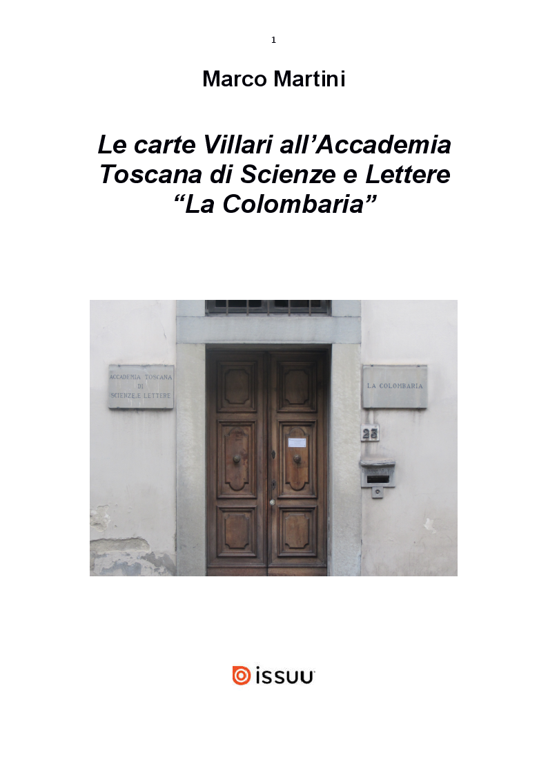 Anteprima della tesi: Le carte Villari all'Accademia Toscana di Scienze e Lettere ''La Colombaria'', Pagina 1