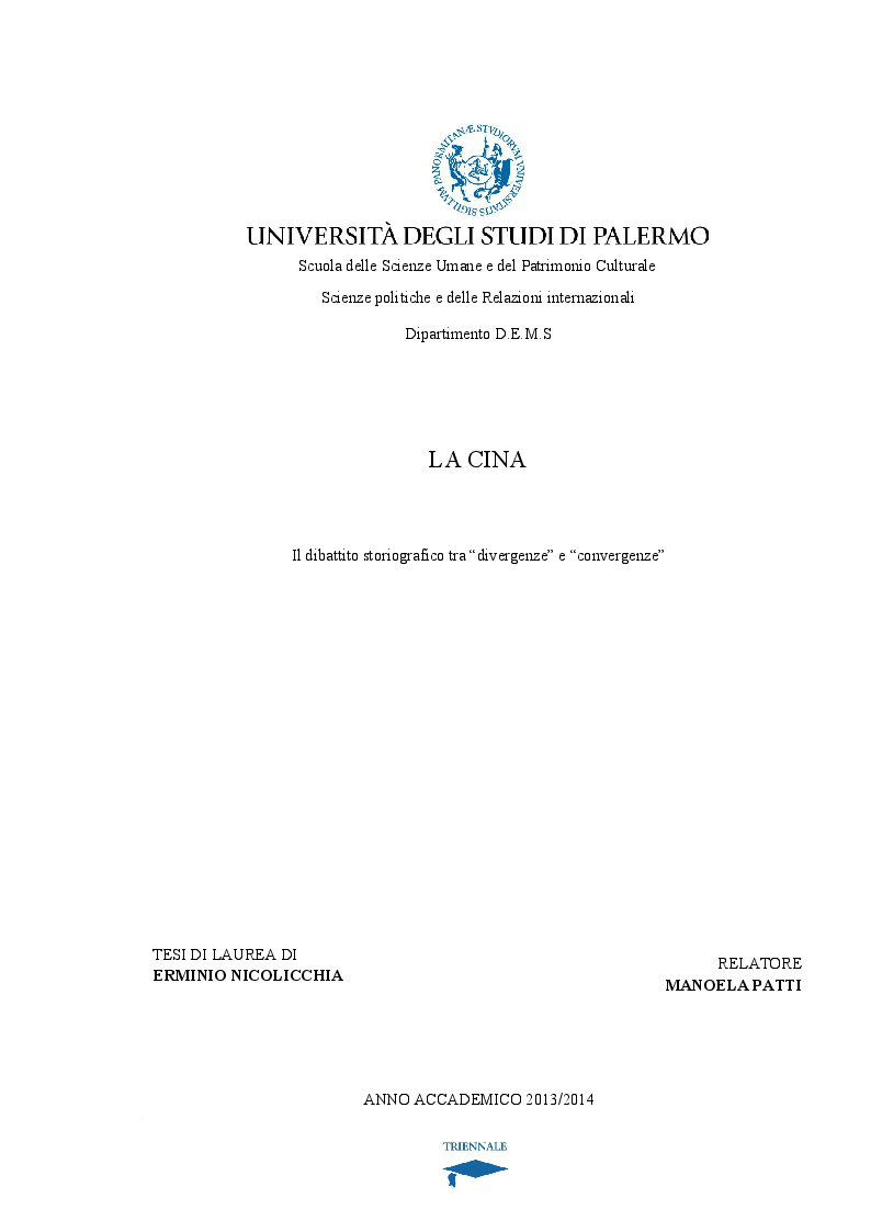 Anteprima della tesi: La Cina. Il dibattito storiografico tra ''divergenze'' e ''convergenze'', Pagina 1