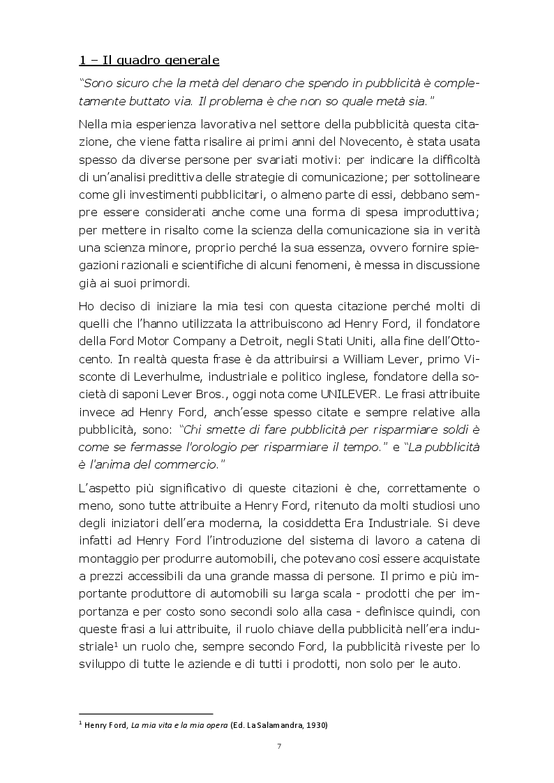 Anteprima della tesi: Evoluzione della comunicazione pubblicitaria del settore automobilistico in Italia dagli anni Settanta ad oggi, Pagina 4