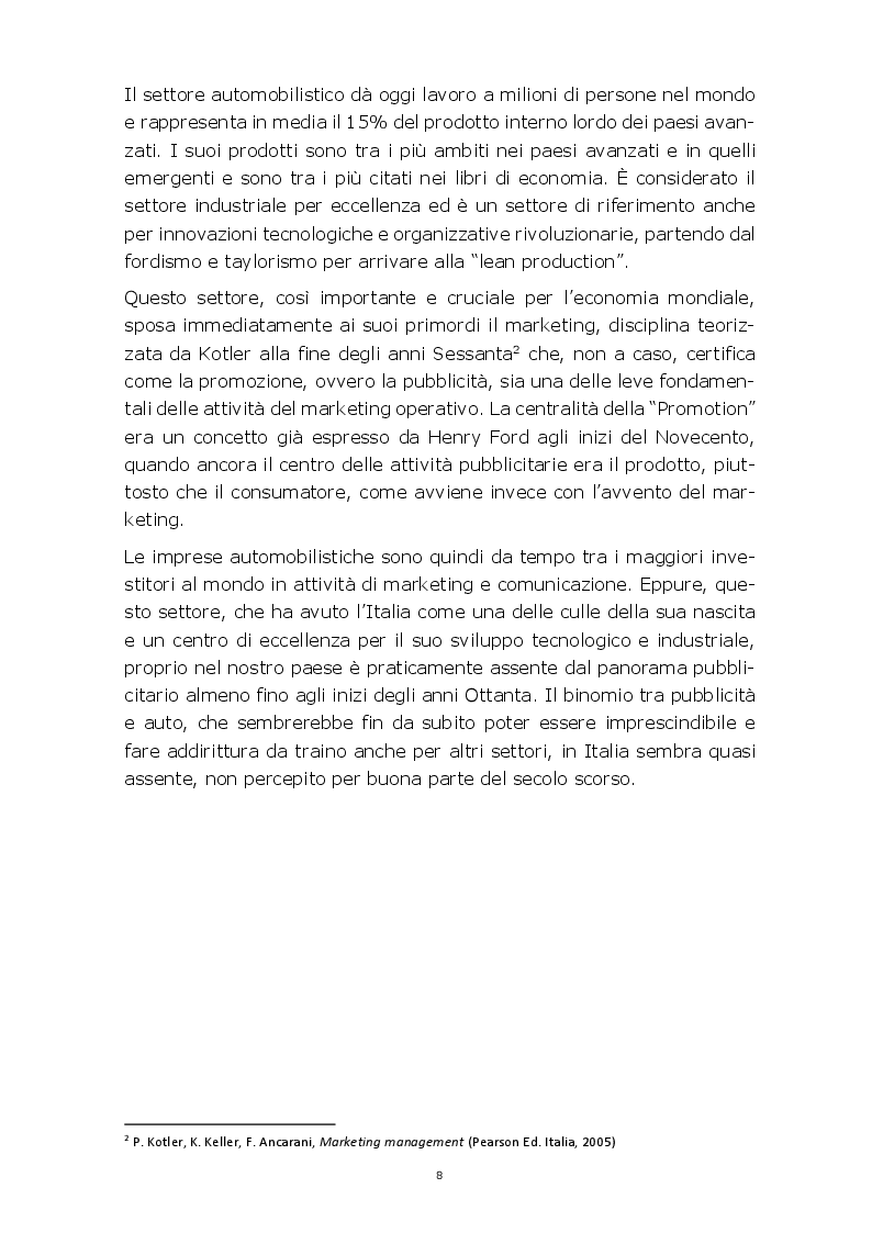 Anteprima della tesi: Evoluzione della comunicazione pubblicitaria del settore automobilistico in Italia dagli anni Settanta ad oggi, Pagina 5
