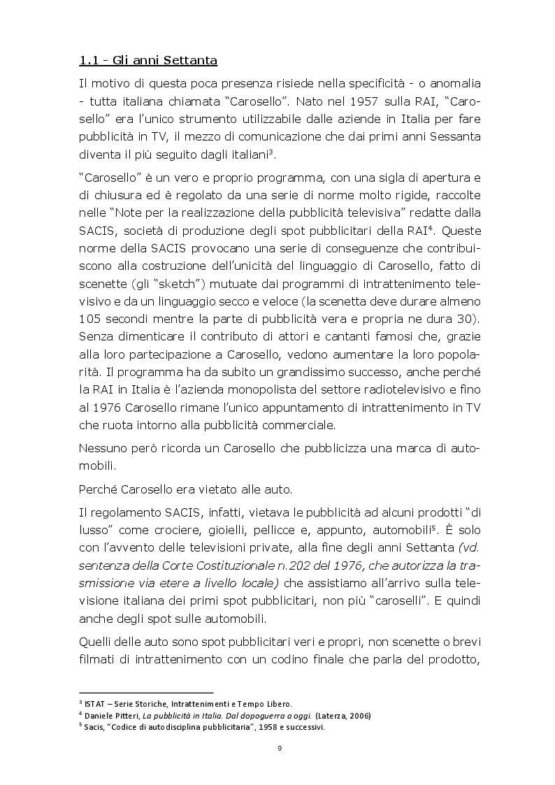 Anteprima della tesi: Evoluzione della comunicazione pubblicitaria del settore automobilistico in Italia dagli anni Settanta ad oggi, Pagina 6