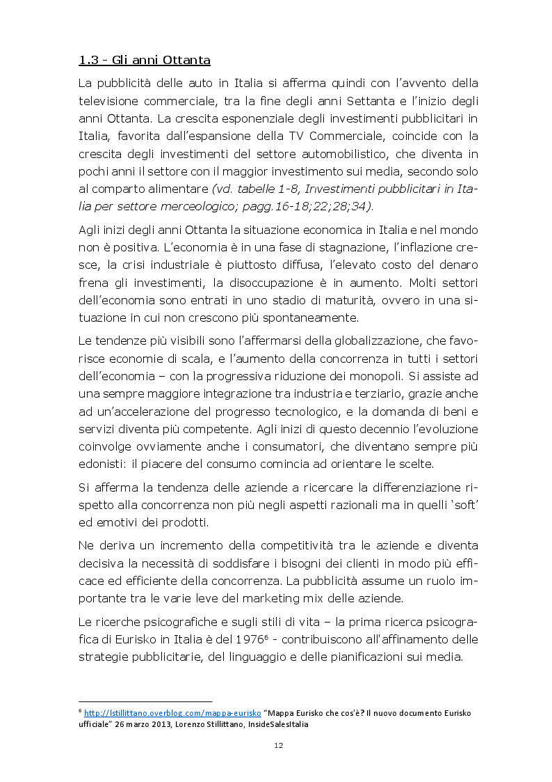 Anteprima della tesi: Evoluzione della comunicazione pubblicitaria del settore automobilistico in Italia dagli anni Settanta ad oggi, Pagina 9