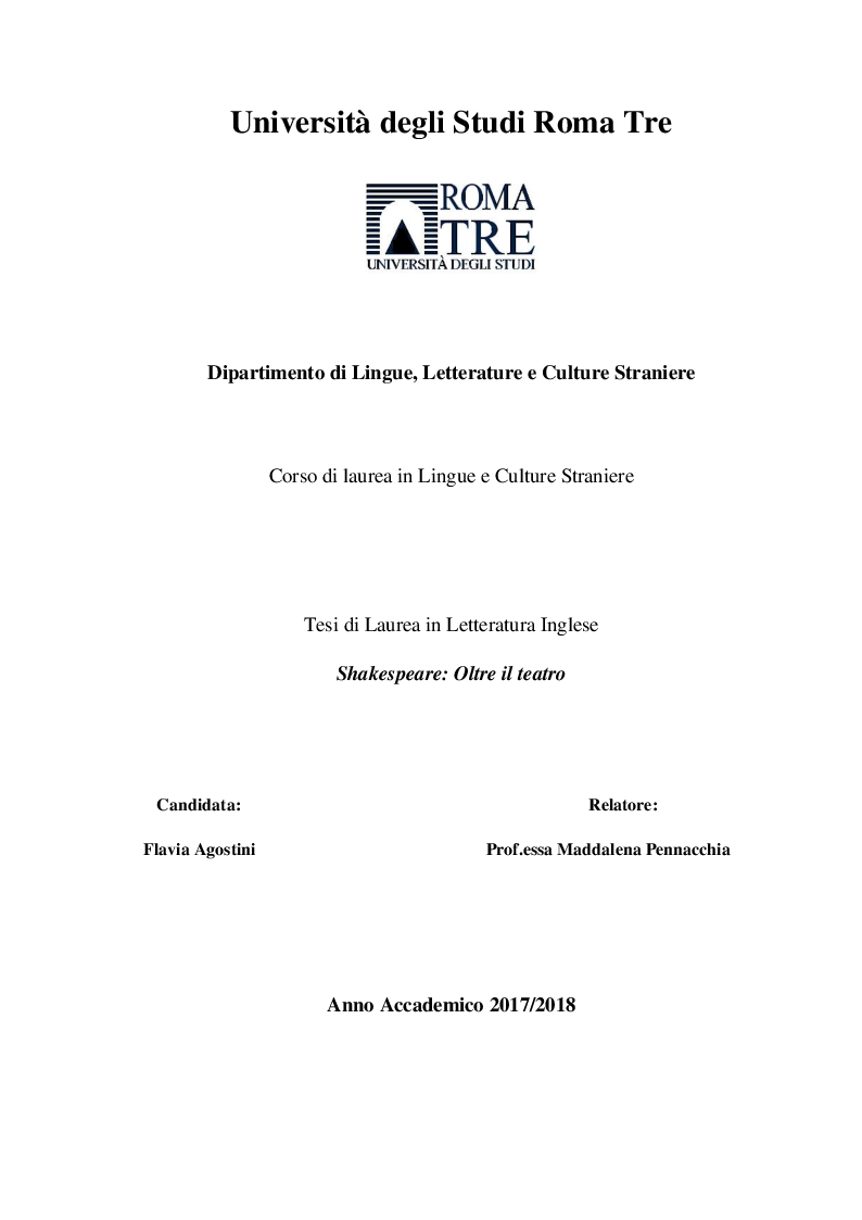 Anteprima della tesi: Shakespeare: Oltre il teatro, Pagina 1