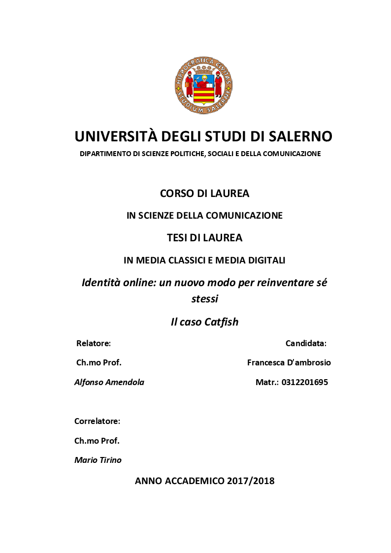 Anteprima della tesi: Identità online: un nuovo modo per reinventare sé stessi. Il caso Catfish., Pagina 1