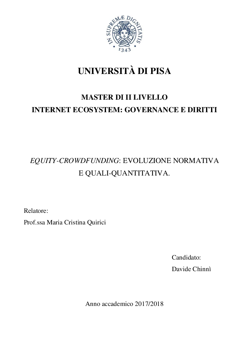 Anteprima della tesi: Equity-crowdfunding: evoluzione normativa e quali-quantitativa, Pagina 1