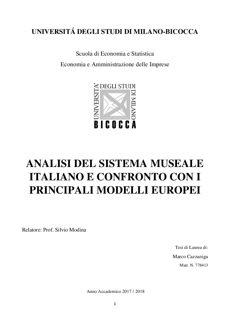 Anteprima della tesi: Analisi del sistema museale italiano e confronto con i principali modelli europei, Pagina 1