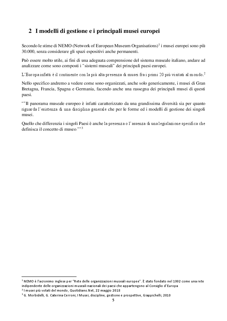 Anteprima della tesi: Analisi del sistema museale italiano e confronto con i principali modelli europei, Pagina 3