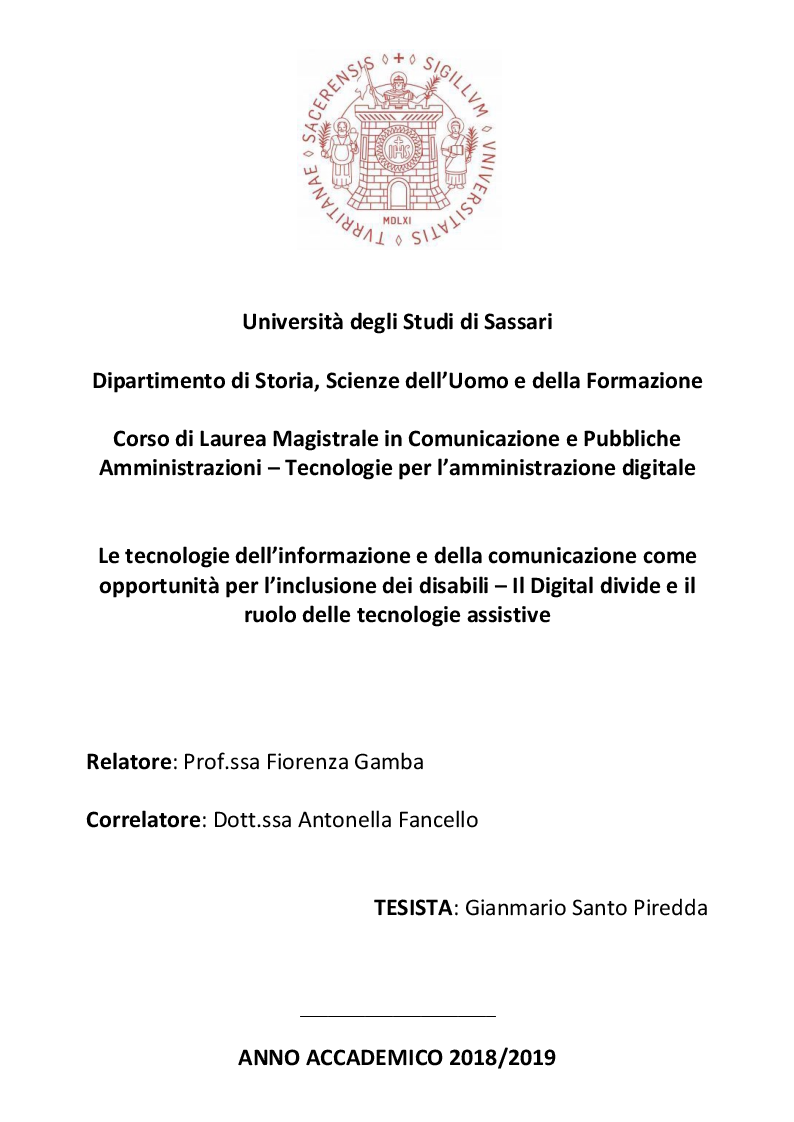 Anteprima della tesi: Le tecnologie dell’informazione e della comunicazione come opportunità per l’inclusione dei disabili – Il Digital divide e il ruolo delle tecnologie assistive, Pagina 1