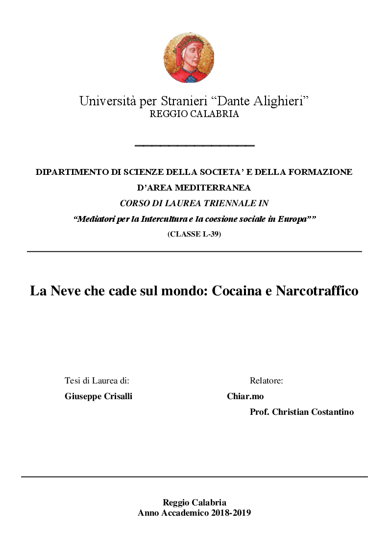 Anteprima della tesi: La Neve che cade sul mondo : Cocaina e Narcotraffico, Pagina 1