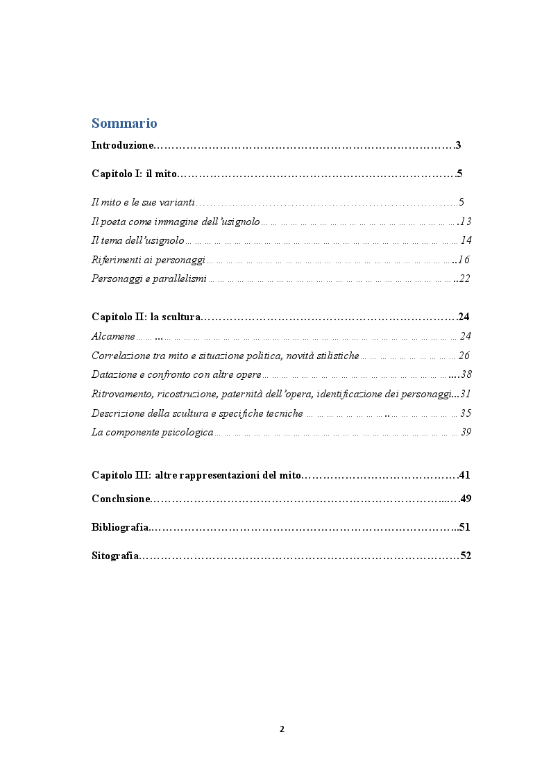 Indice della tesi: La rondine e l'usignolo, Pagina 1
