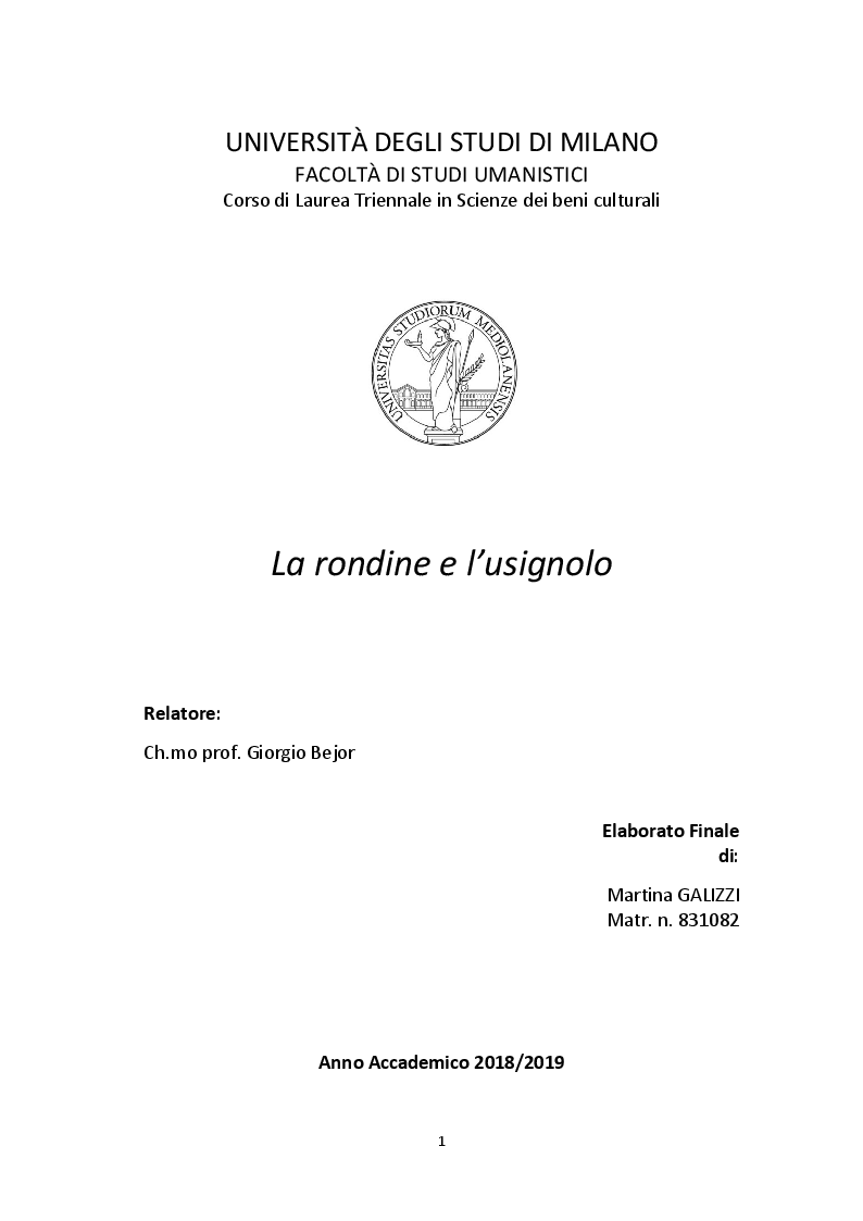 Anteprima della tesi: La rondine e l'usignolo, Pagina 1