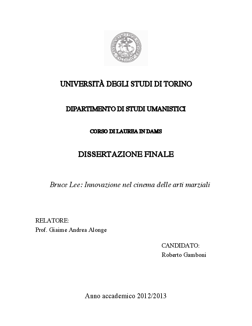 Anteprima della tesi: Bruce Lee: Innovazione nel cinema delle arti marziali, Pagina 1