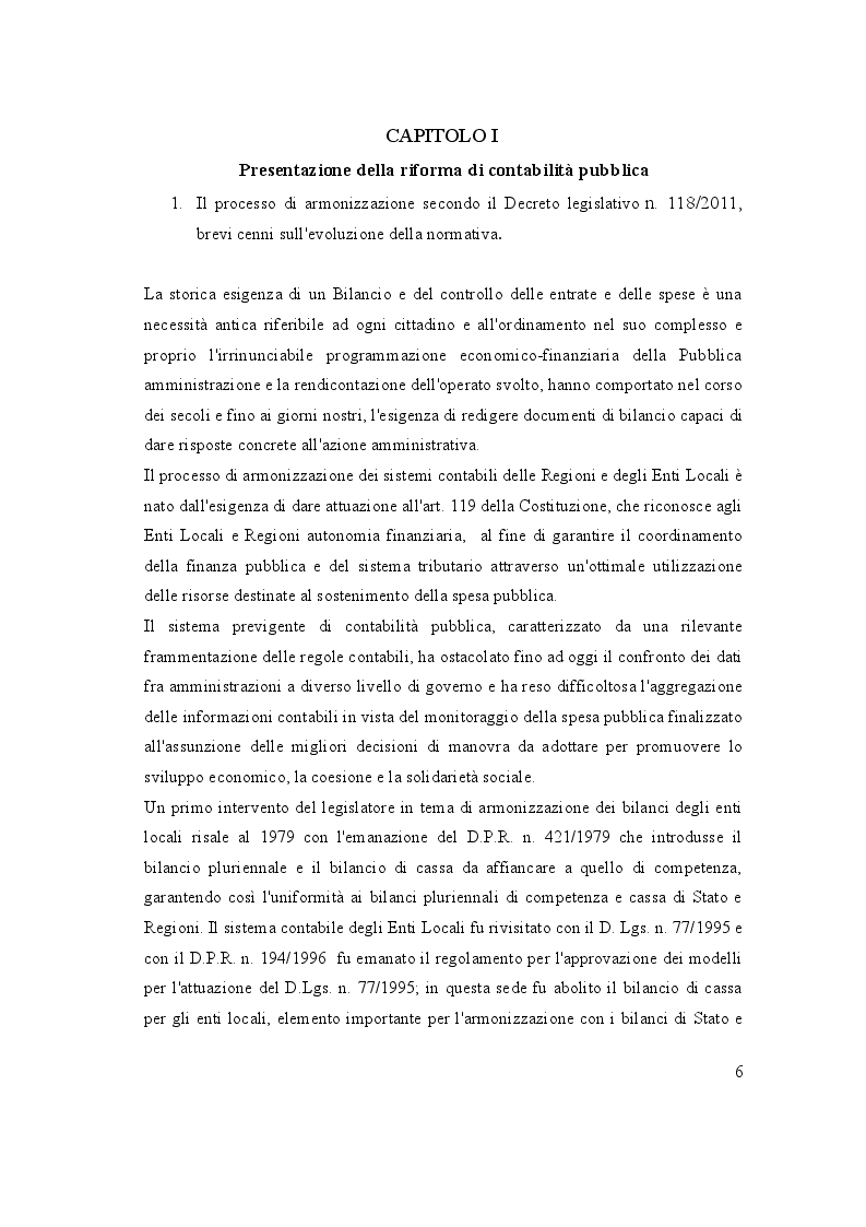 Anteprima della tesi: L'Armonizzazione dei sistemi contabili degli enti locali: il principio della competenza finanziaria potenziata e il riaccertamento straordinario dei residui. Il caso Comune di Villasimius, Pagina 4