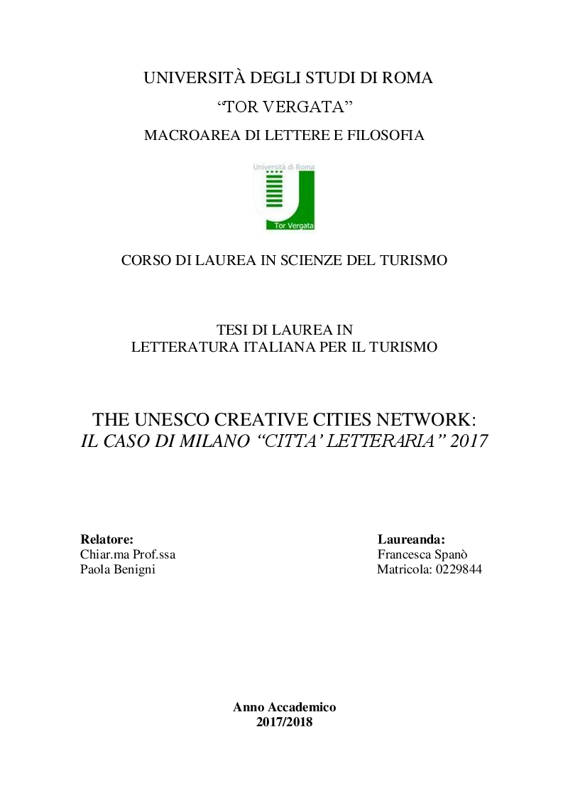Anteprima della tesi: The Unesco Creative Cities Network: il caso di Milano "città letteraria" 2017, Pagina 1
