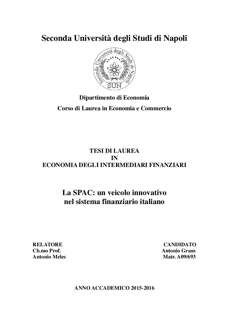 Anteprima della tesi: La SPAC: un veicolo innovativo nel sistema finanziario italiano, Pagina 1