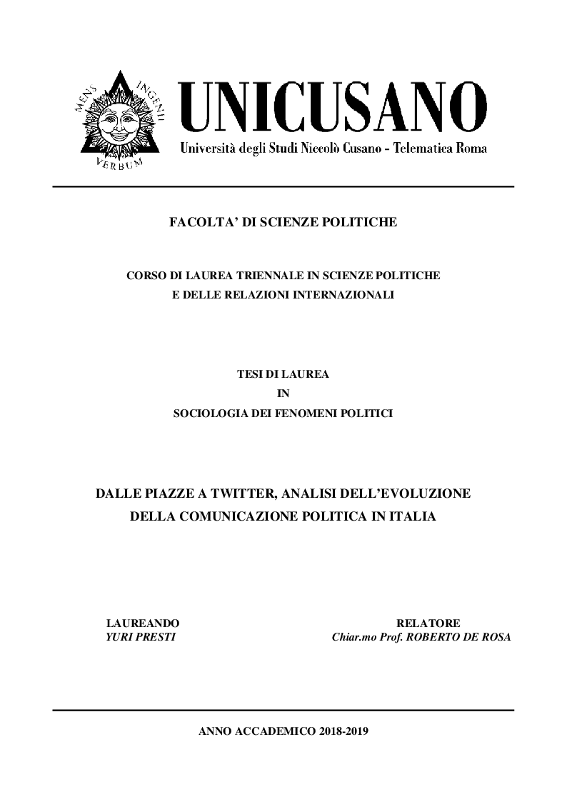 Anteprima della tesi: Dalle piazze a twitter, analisi dell'evoluzione della comunicazione politica in Italia, Pagina 1