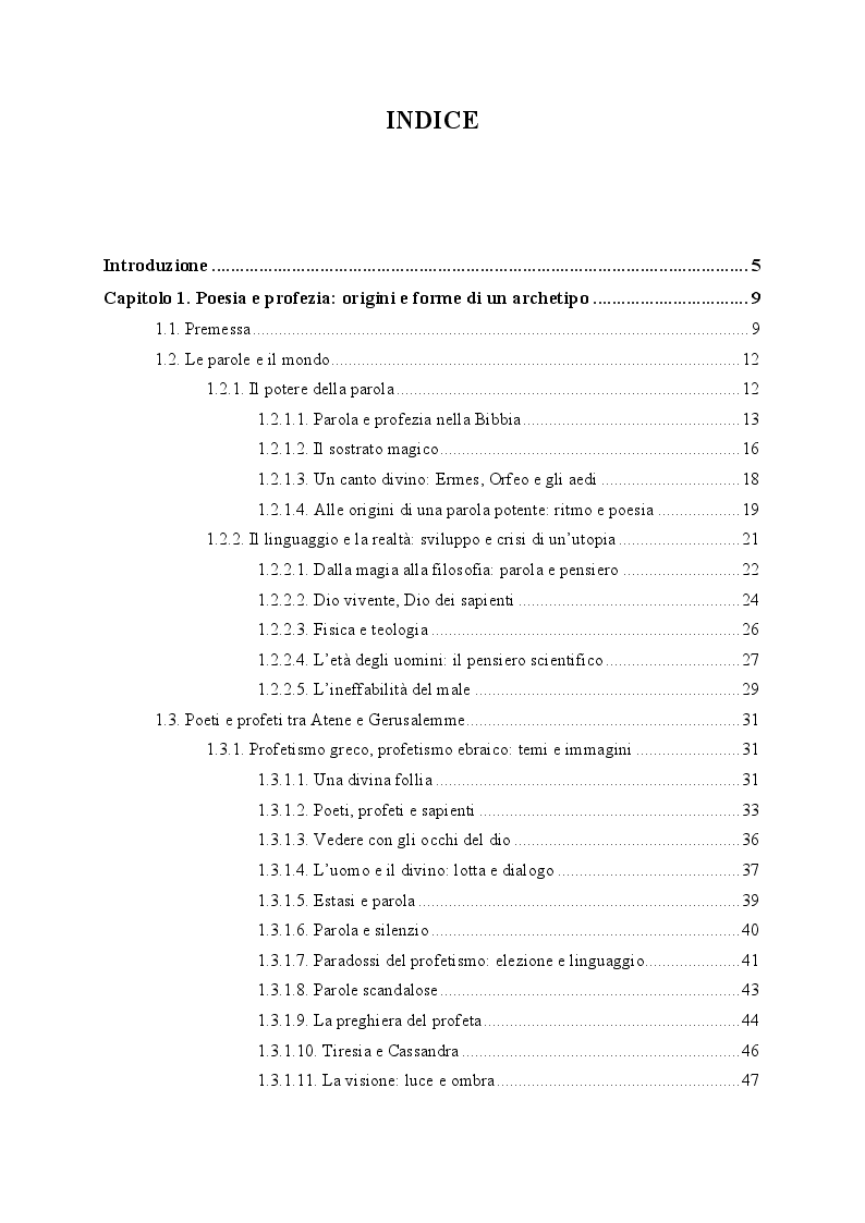 Indice della tesi: Il buio e lo squarcio. Figure della profezia in Montale, Pagina 1