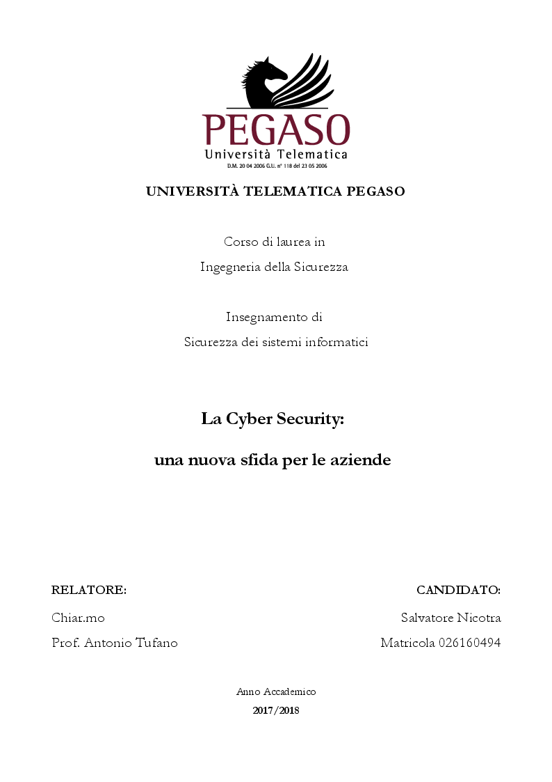 Anteprima della tesi: La Cyber Security: una nuova sfida per le aziende, Pagina 1