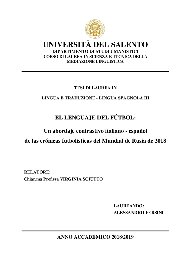 Anteprima della tesi: El lenguaje del fútbol: un abordaje contrastivo italiano - español de las crónicas futbolísticas del Mundial de Rusia de 2018, Pagina 1