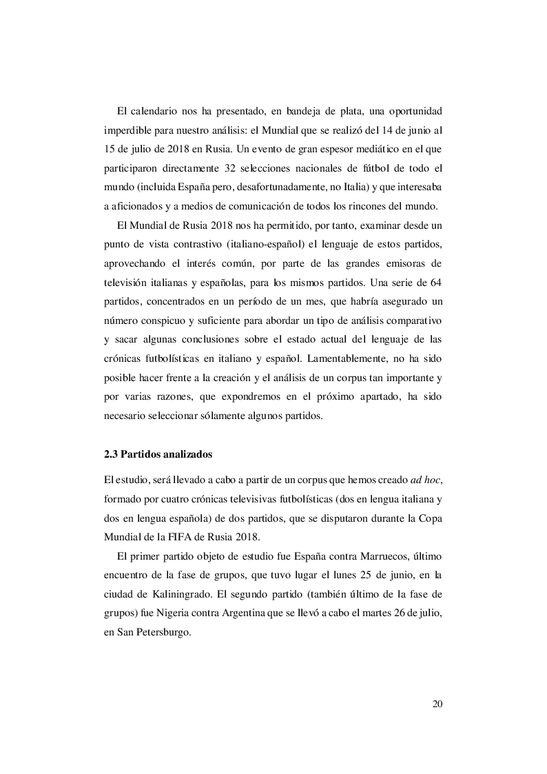 Anteprima della tesi: El lenguaje del fútbol: un abordaje contrastivo italiano - español de las crónicas futbolísticas del Mundial de Rusia de 2018, Pagina 5