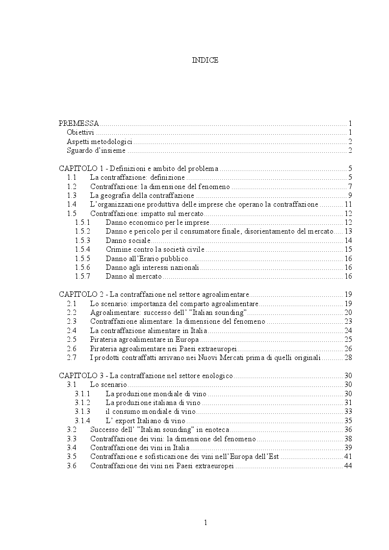 Indice della tesi: La Tutela della Denominazione d'Origine dei Vini, Pagina 1